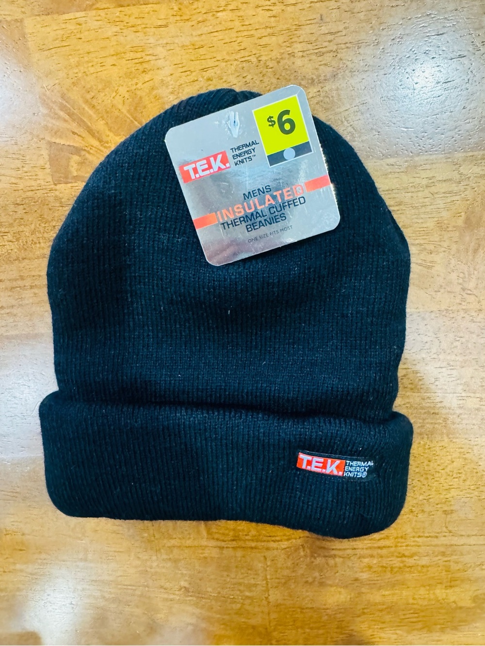 NWT Men's T.E.K. Brand Black Insulated Thermal  Cuffed Beanie Winter Hat